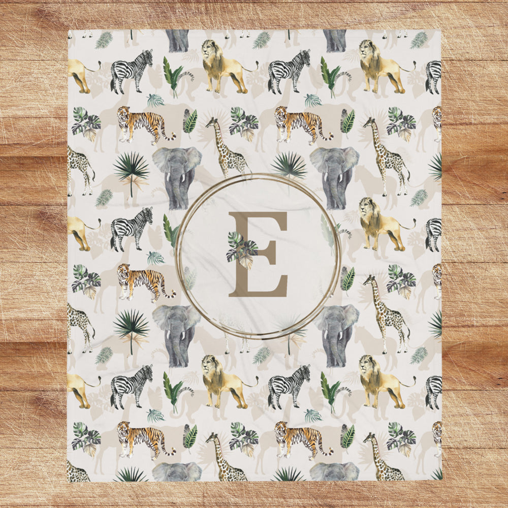 Safari Animals Monogrammed Blanket for Boy