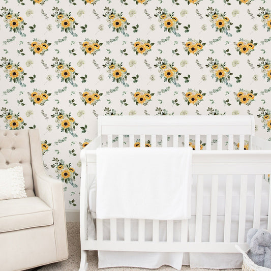 Hello Sunshine Sunflower Wallpaper for Girl's Room