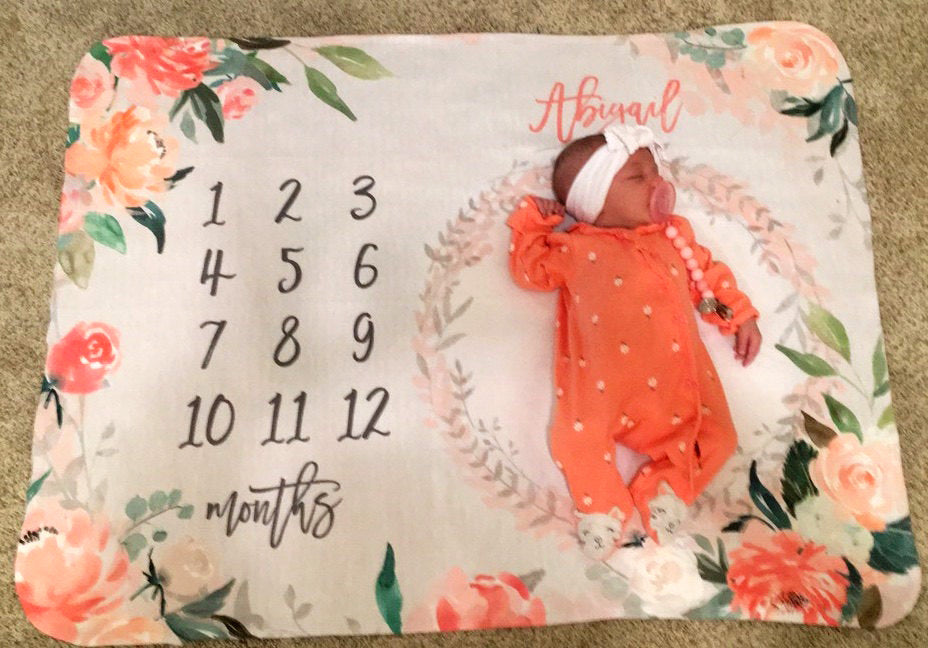 Sunny Coral Milestone Blanket for Girl