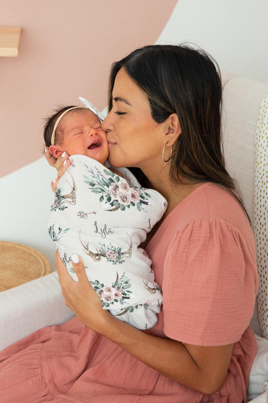 Modern Boho Florals Swaddle Blanket