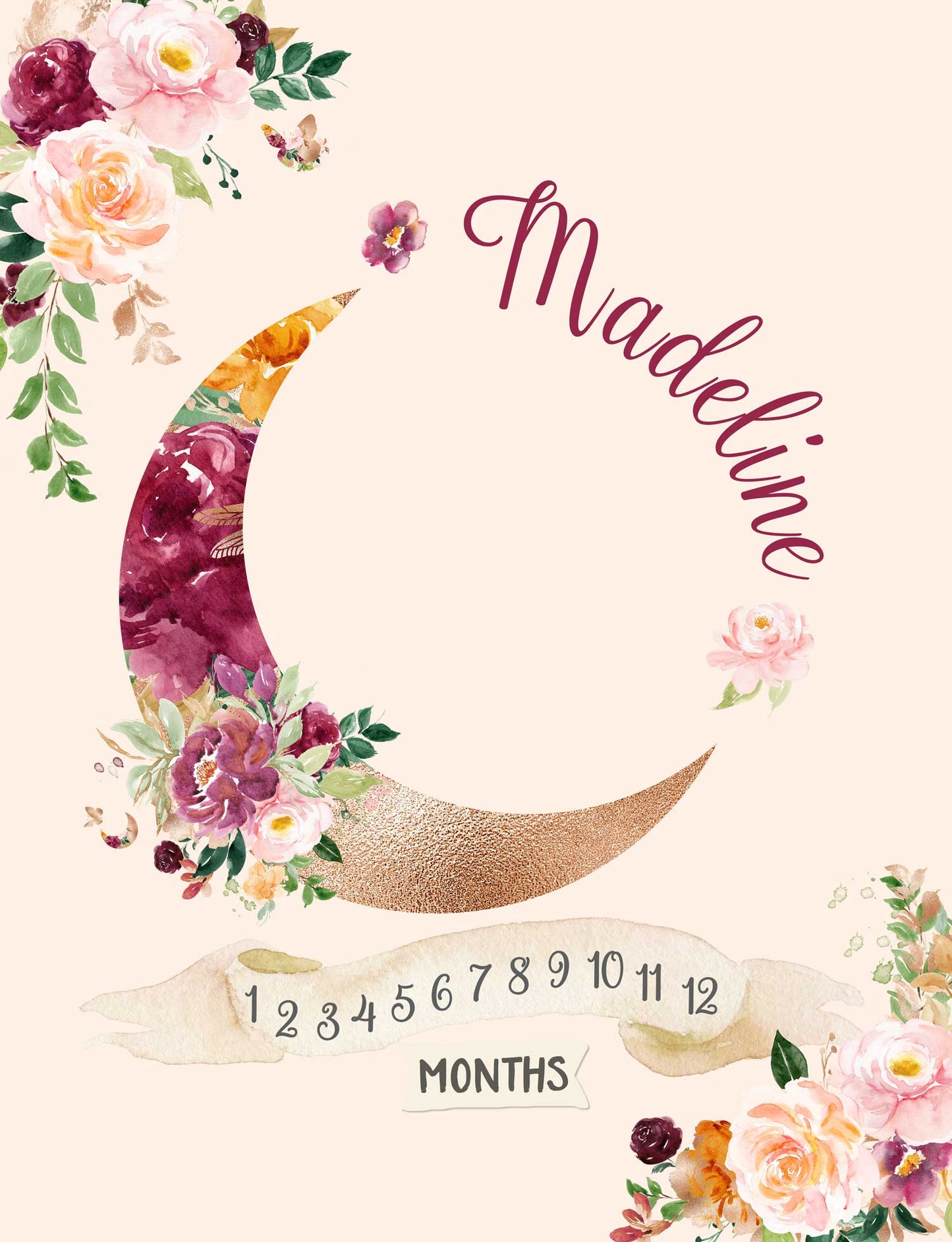 Maroon Dream Moon Milestone Blanket for Girl