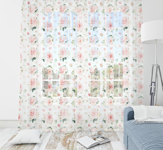 Blush Florals Sheer Curtains for Girl's Room