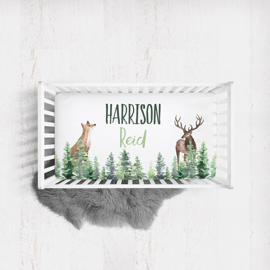 Forest Animals Woodland Personalized Crib Sheet for Boy