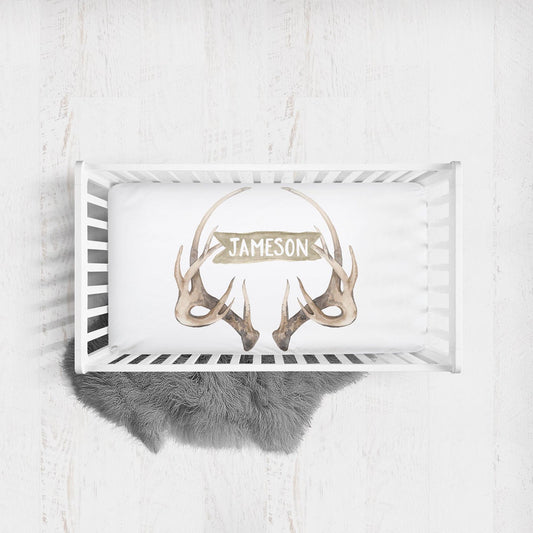 Boho Antlers Personalized Crib Sheet