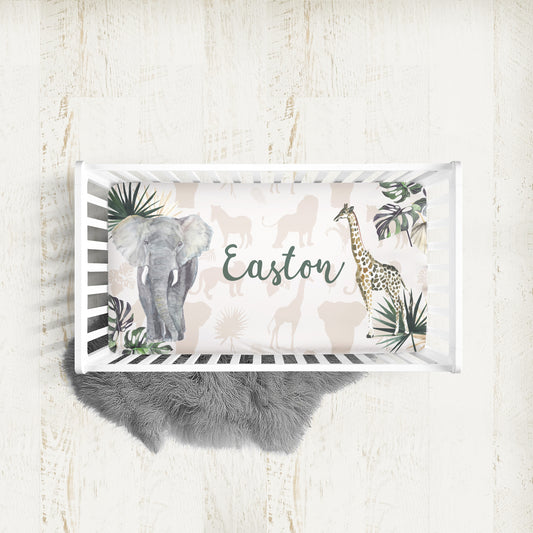 Safari Animals Personalized Crib Sheet for Boy