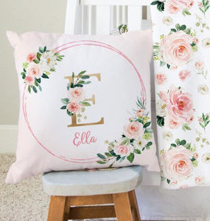 Blush Florals Monogramed Pillow for Girl