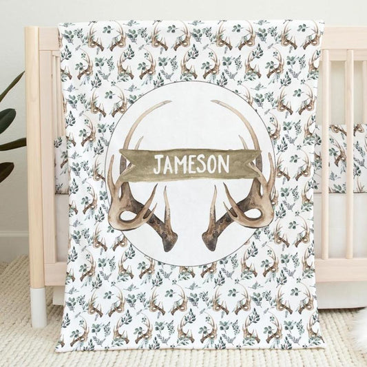 Boho Antlers Personalized Blanket