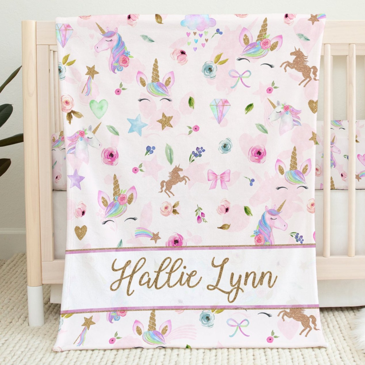 Magical Unicorns Monogrammed Blanket for Girl