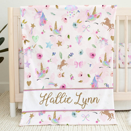 Magical Unicorns Monogrammed Blanket for Girl
