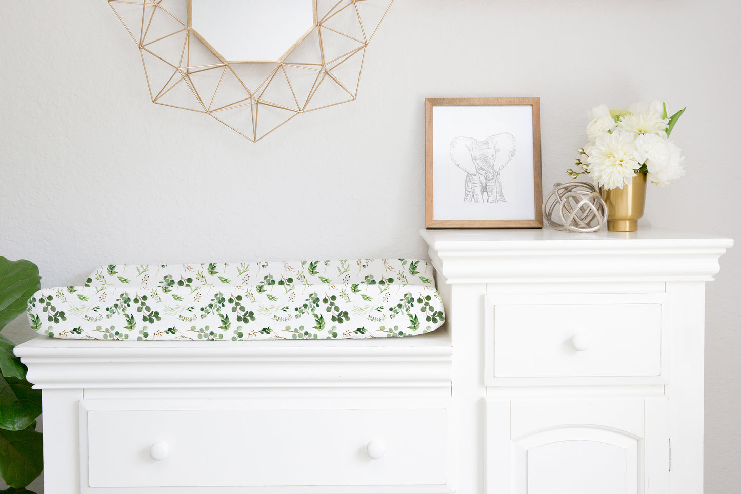 Greenery Patterned Changing Pad Cover