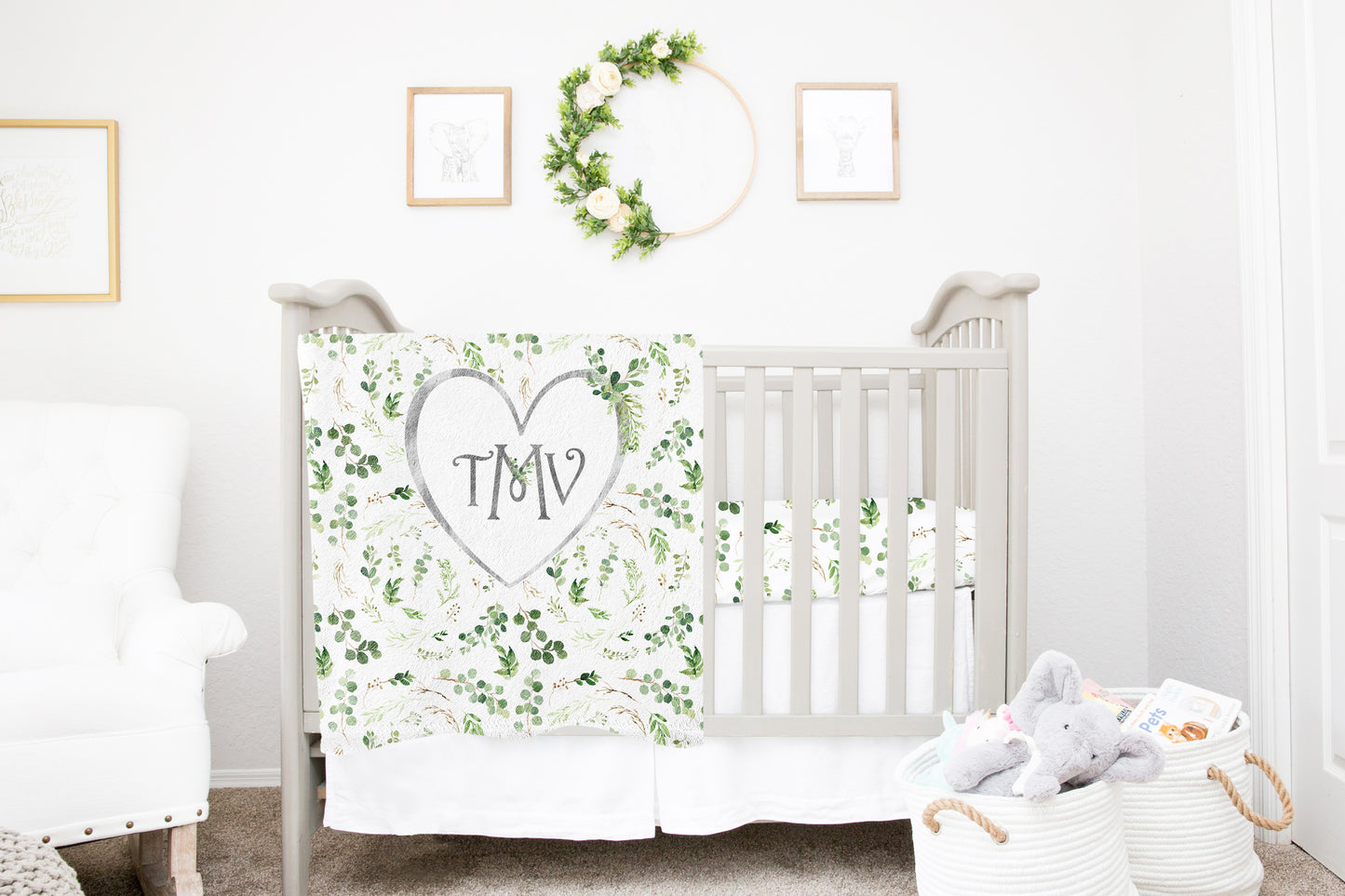 Greenery Monogrammed Blanket