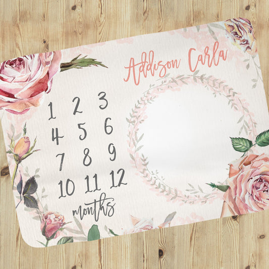 Vintage Roses Milestone Blanket for Girl