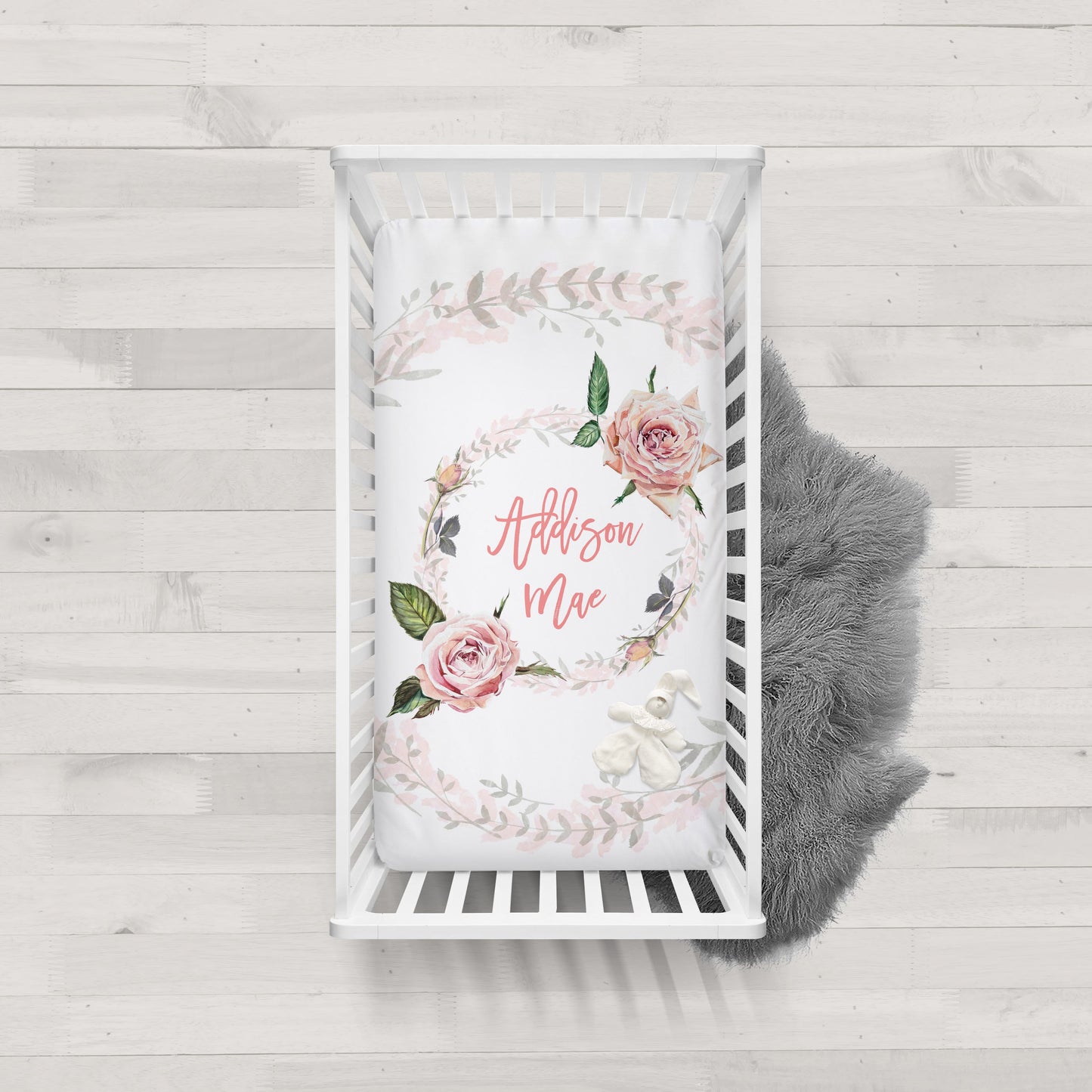 Vintage Roses Personalized Crib Sheet for Girl