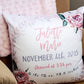 Vintage Roses Birth Stats Pillow for Girl