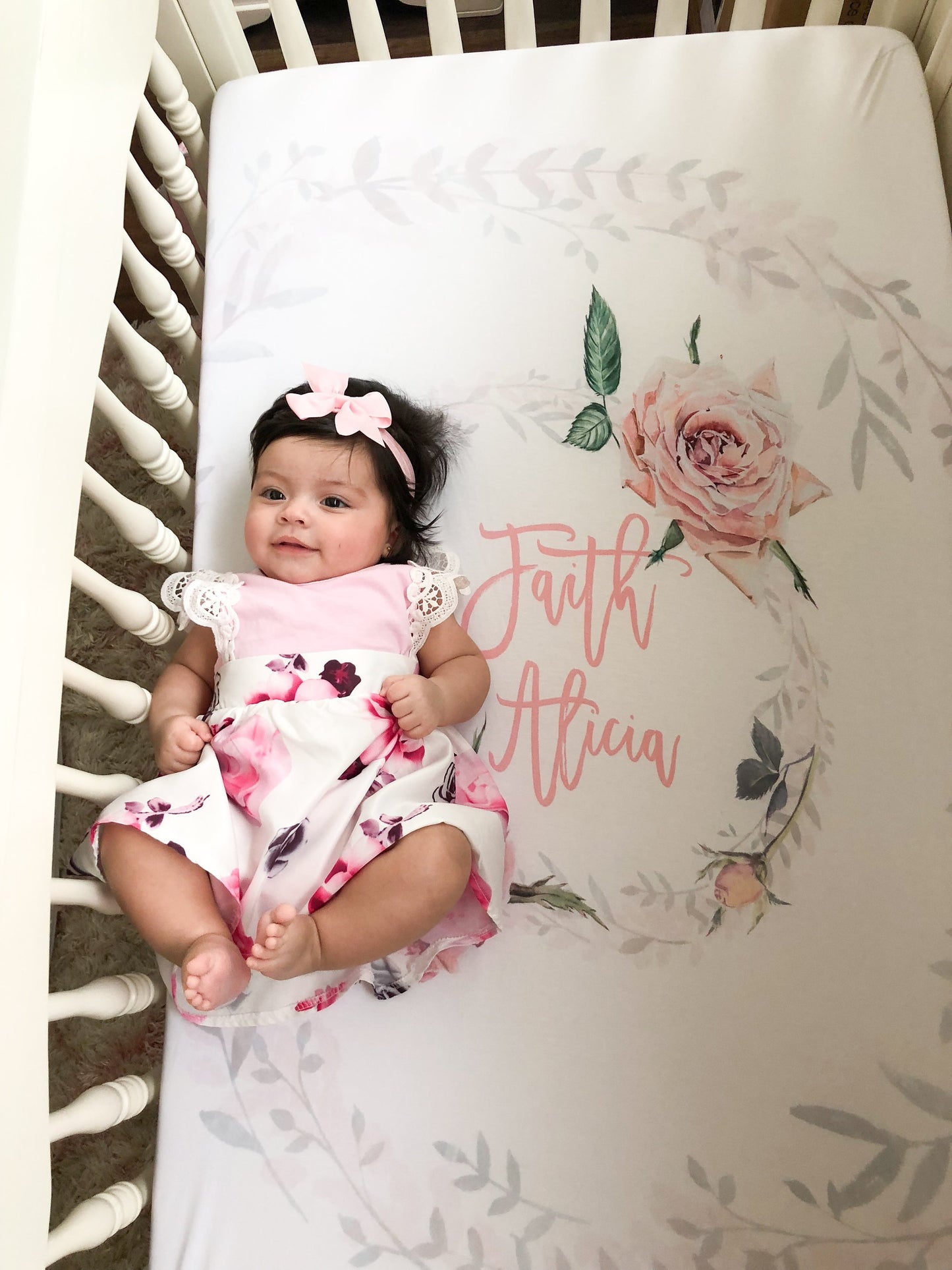 Vintage Roses Personalized Crib Sheet for Girl