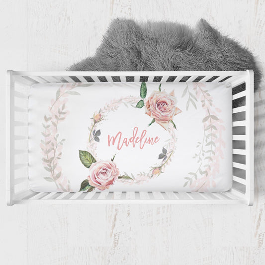 Vintage Roses Personalized Crib Sheet for Girl