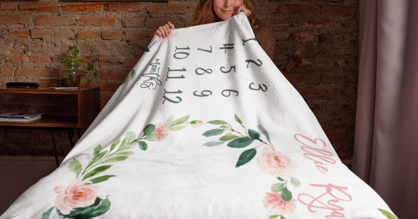 Blush Florals Milestone Blanket for Girl