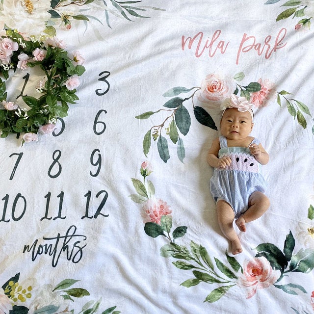 Blush Florals Milestone Blanket for Girl