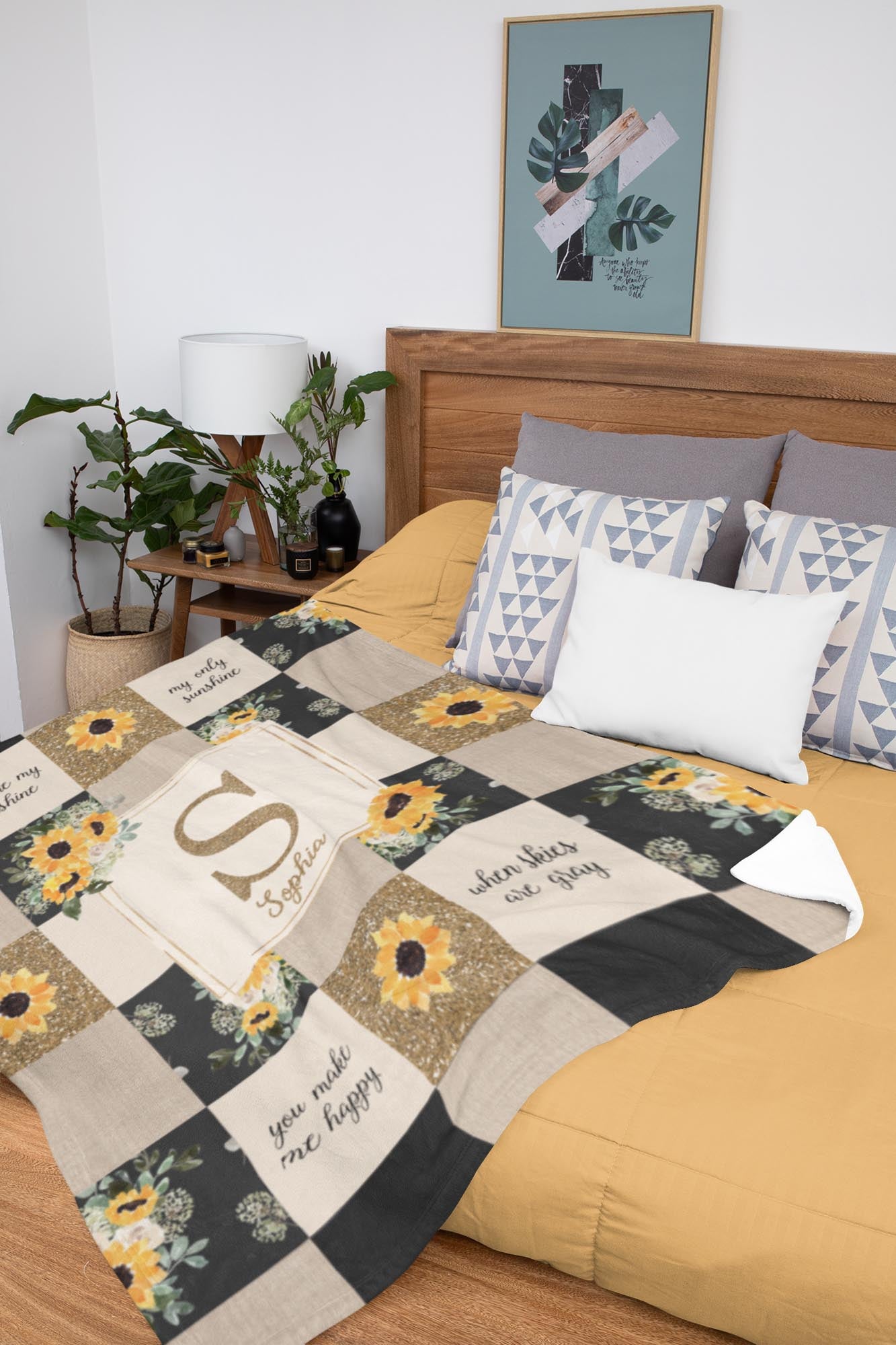 Hello Sunshine Sunflower Personalized Quilt Inspired Blanket for Girl