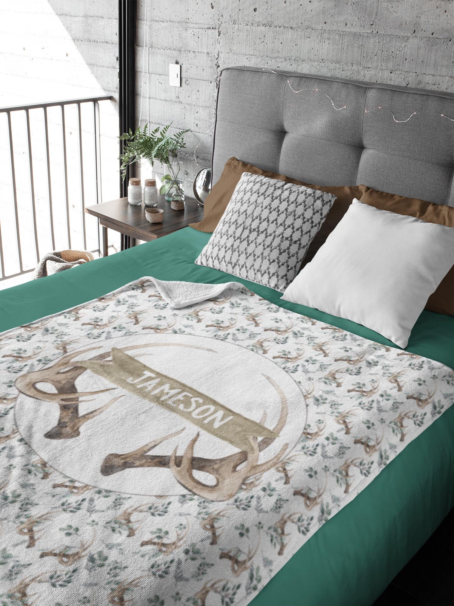 Boho Antlers Personalized Blanket