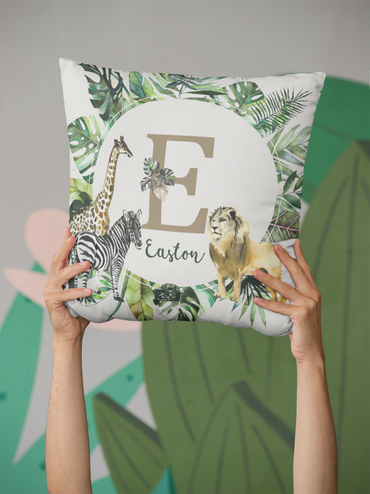 Safari Animals Monogrammed Pillow for Boy