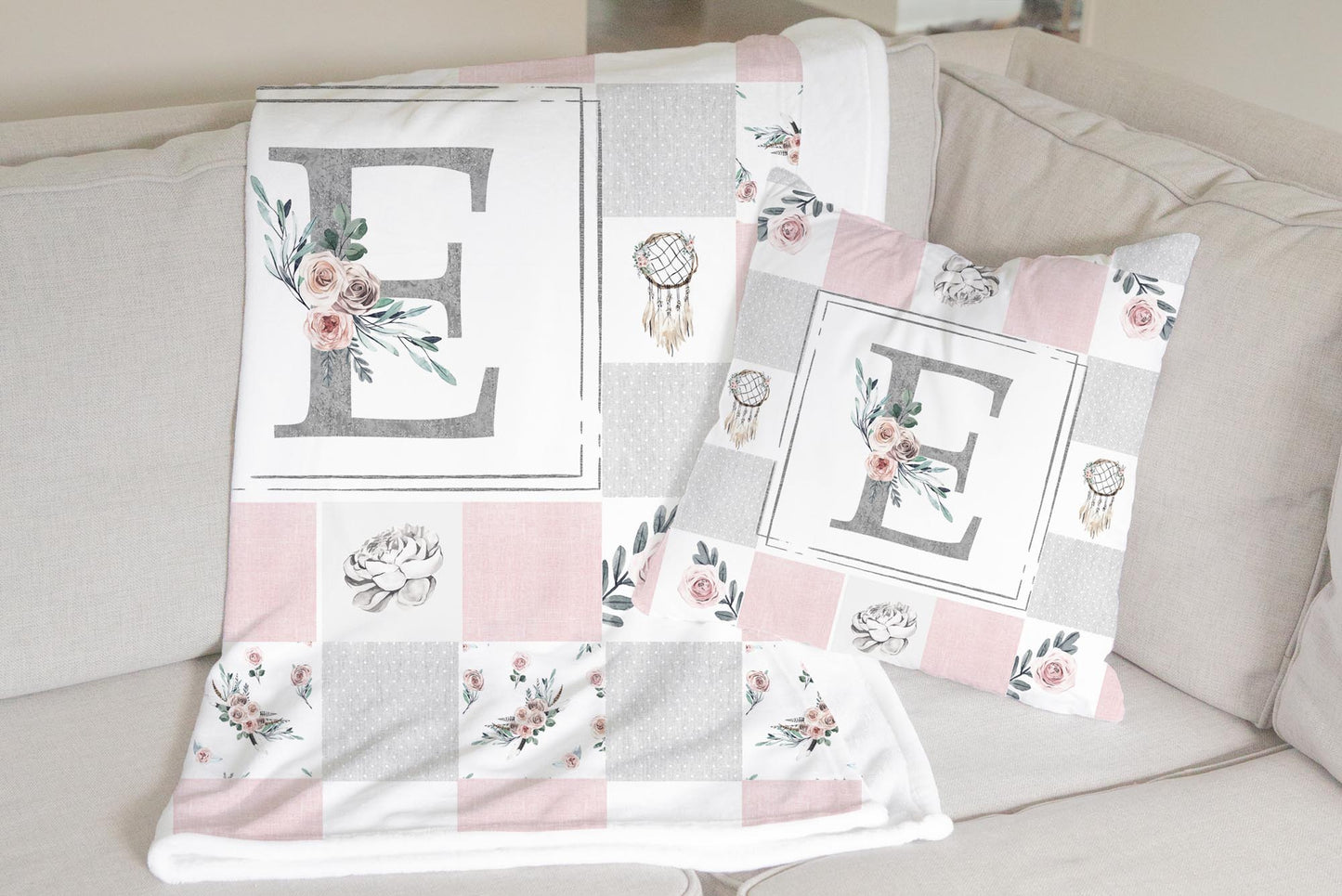 Modern Boho Quilt Inspired Monogrammed Blanket