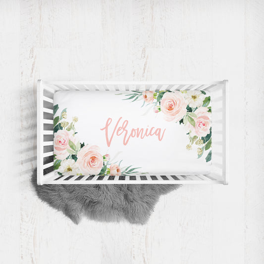 Blush Florals Personalized Crib Sheet for Girl