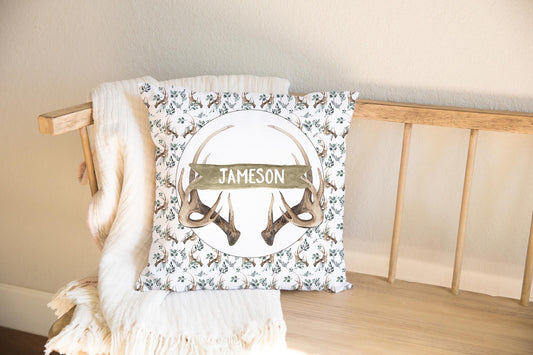 Boho Antlers Personalized Pillow