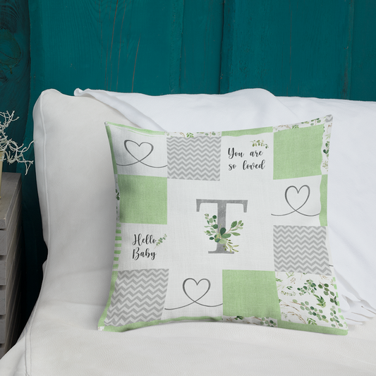 Greenery Monogrammed Quilt Inspired Pillow
