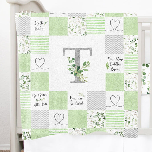 Greenery Monogrammed Quilt Inspired Blanket