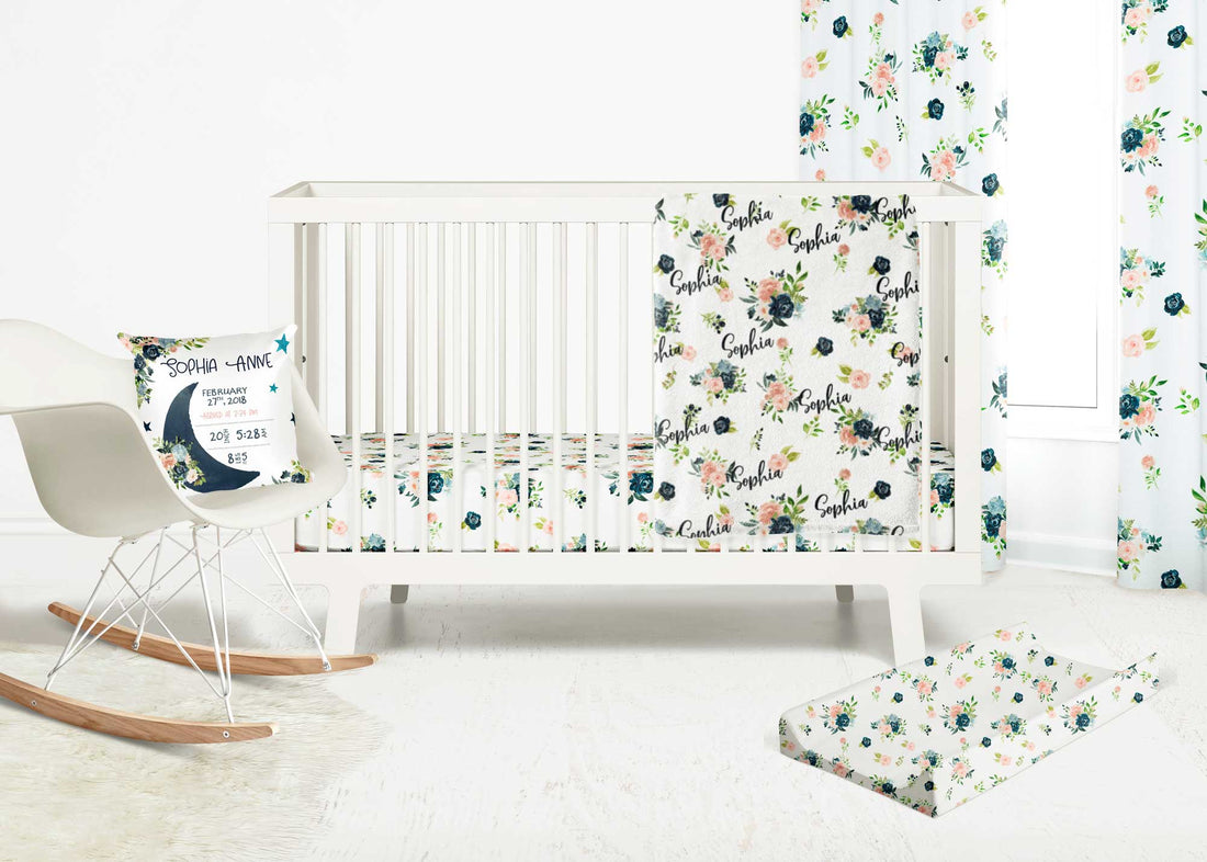 Moonlight Lullabies - Nursery Bedding Collection for blush and navy blue lovers