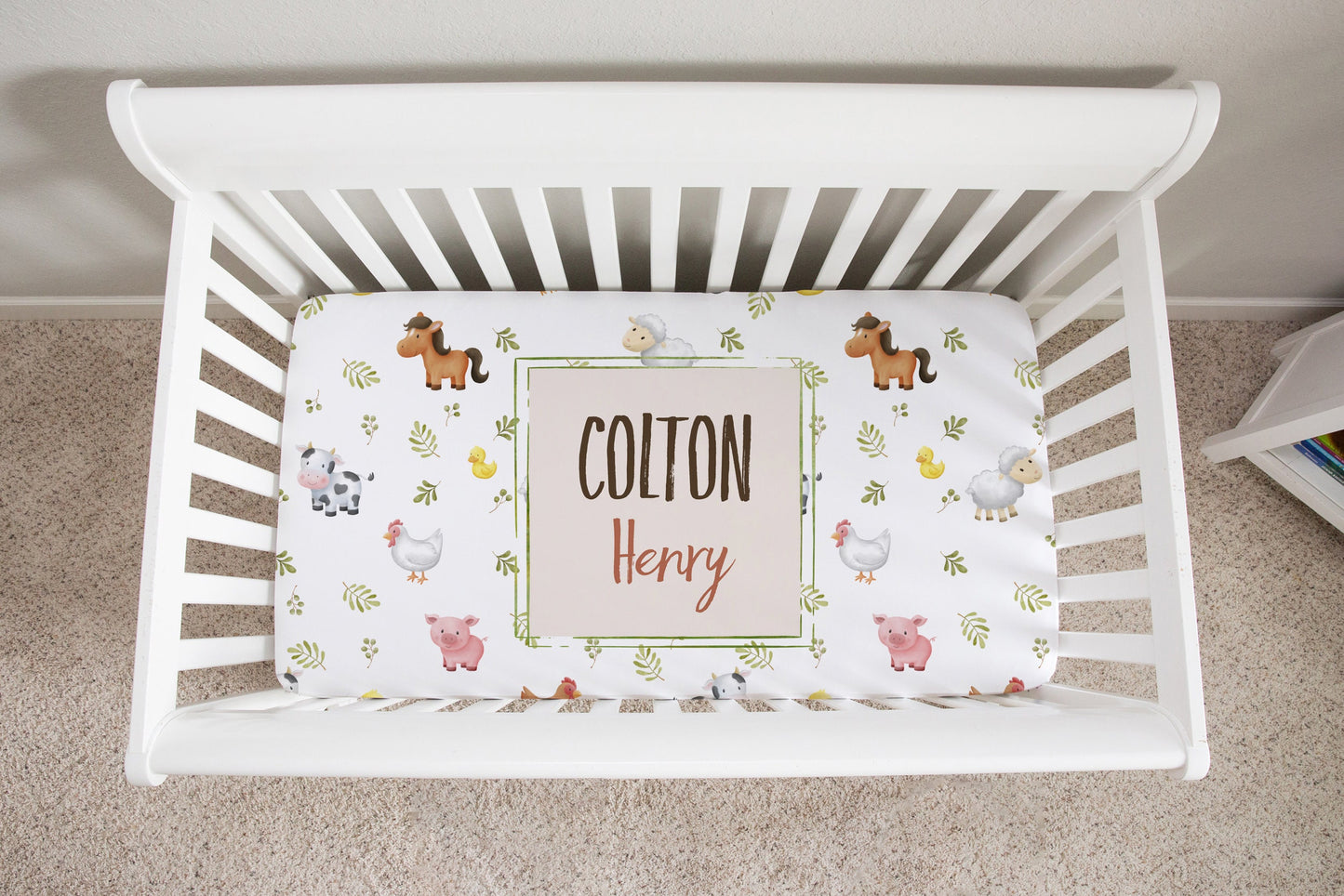 Farm Animals Personalized Crib Sheet for Boy