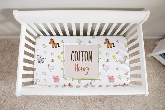 Farm Animals Personalized Crib Sheet for Boy