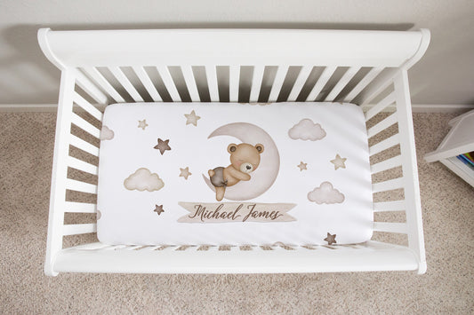 Teddy Bear Personalized Crib Sheet for Girl