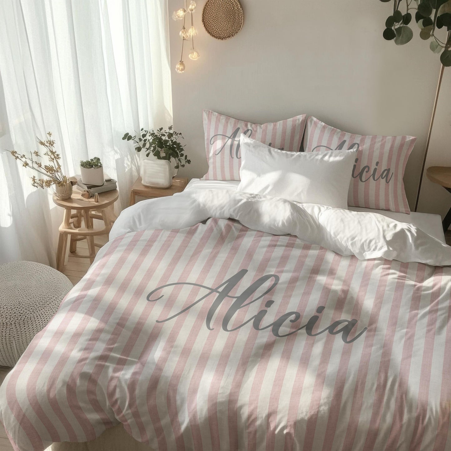 Pink Stripes Personalized Duvet Cover Set for Girl