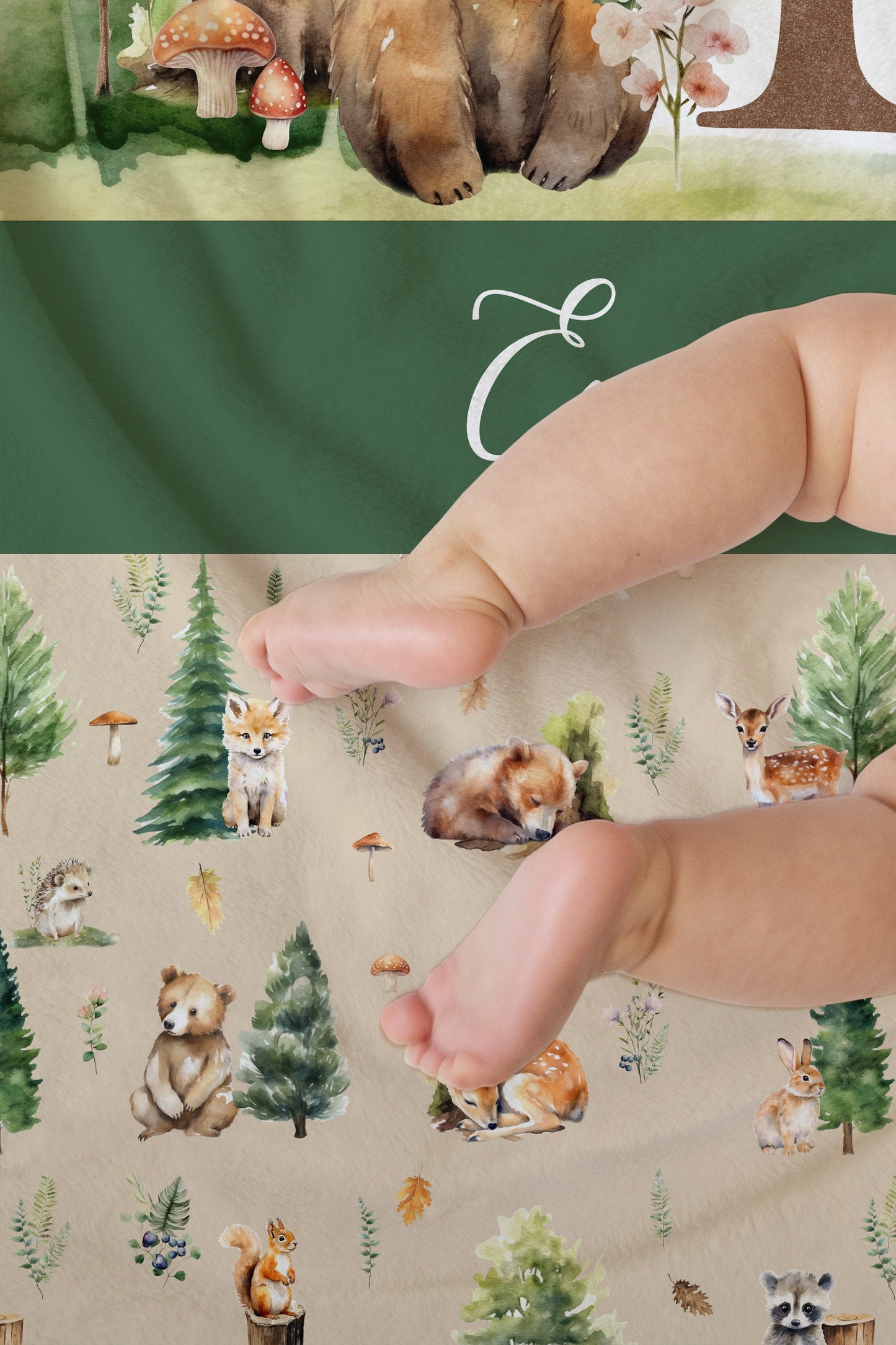 Beige Woodland Personalized Blanket For Boy