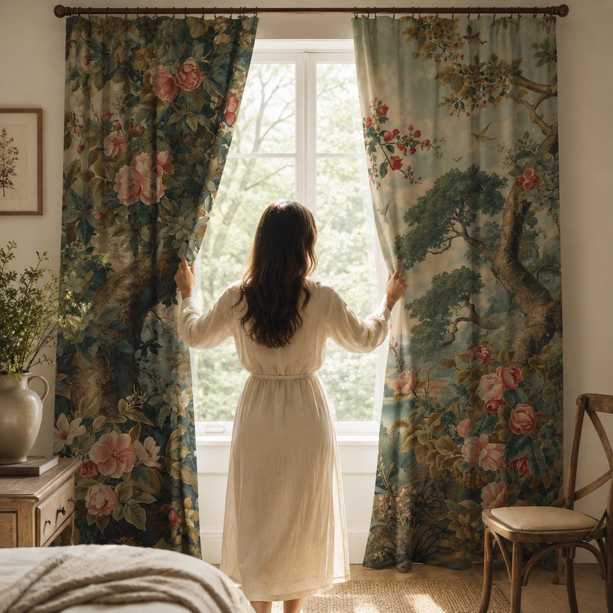 Floral Botanical, Vintage Tree Blackout Curtains