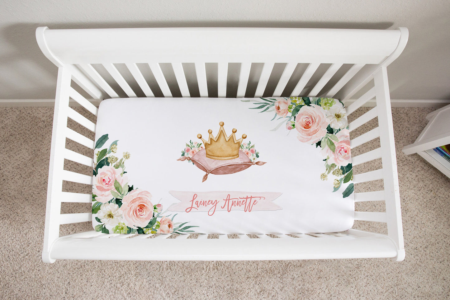 Blush Florals Royal Personalized Crib Sheet for Girl