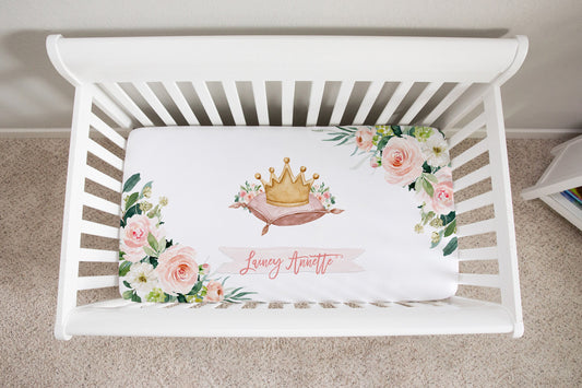 Blush Florals Royal Personalized Crib Sheet for Girl