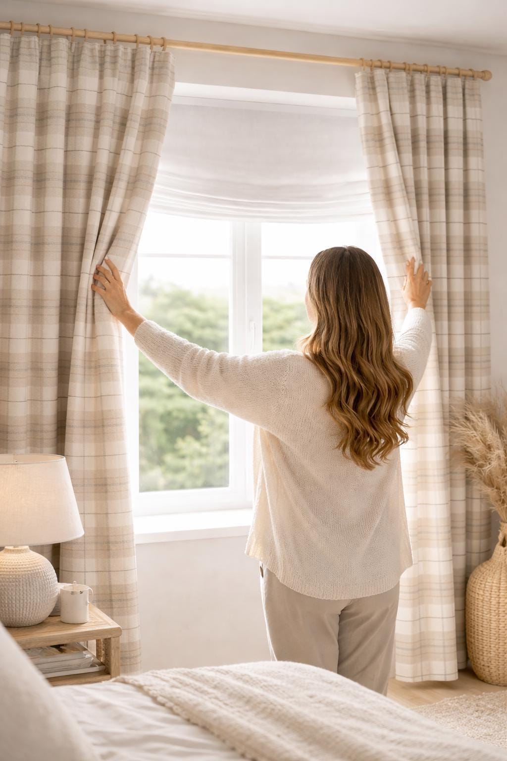 Neutral Plaid, Beige Plaid Blackout Curtains