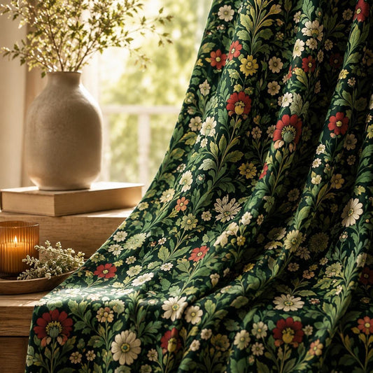 William Morris Style Floral Blackout Curtains