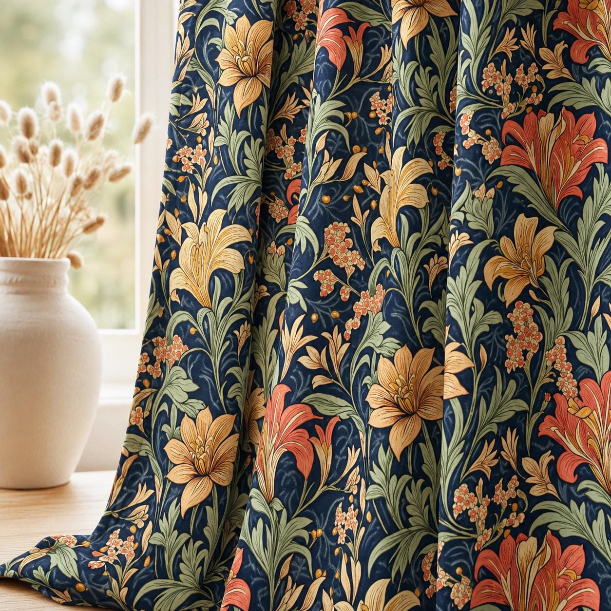 William Morris Style Floral Blackout Curtains