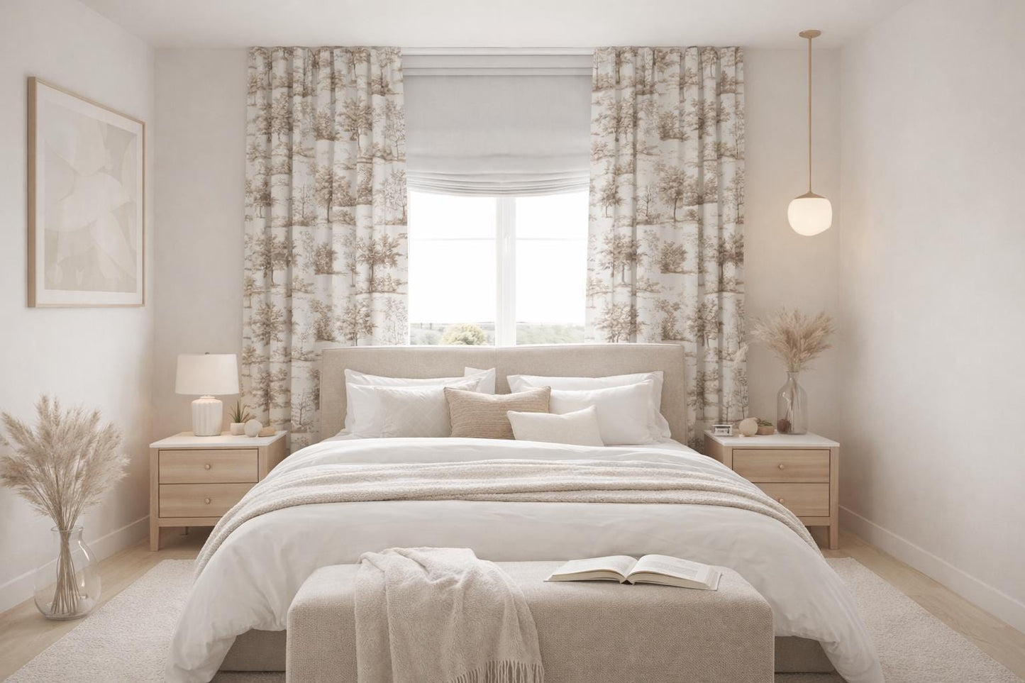 Neutral Woodland Toile Blackout Curtains