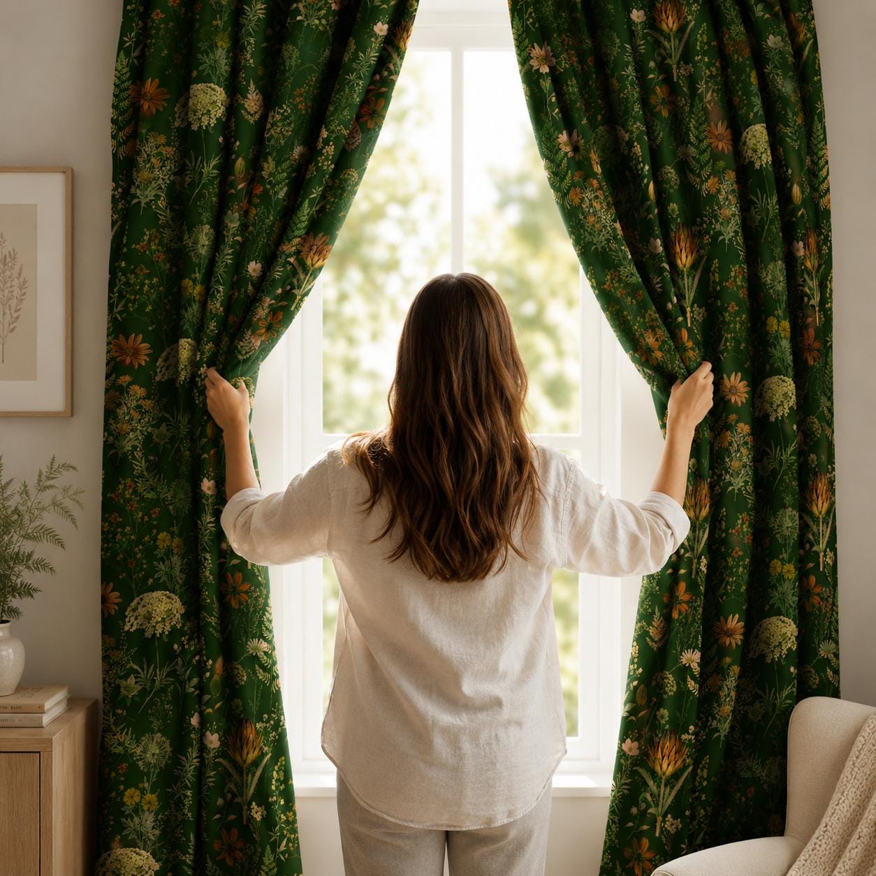 Dark Green Botanical Blackout Curtains