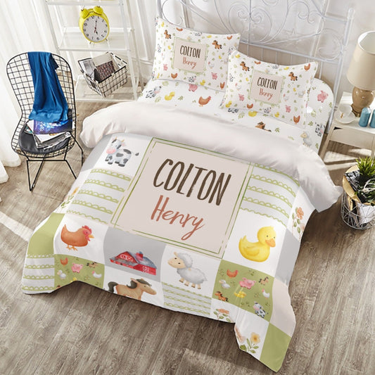Farm Animals Personalized Duvet Cover Set for Girl or Boy