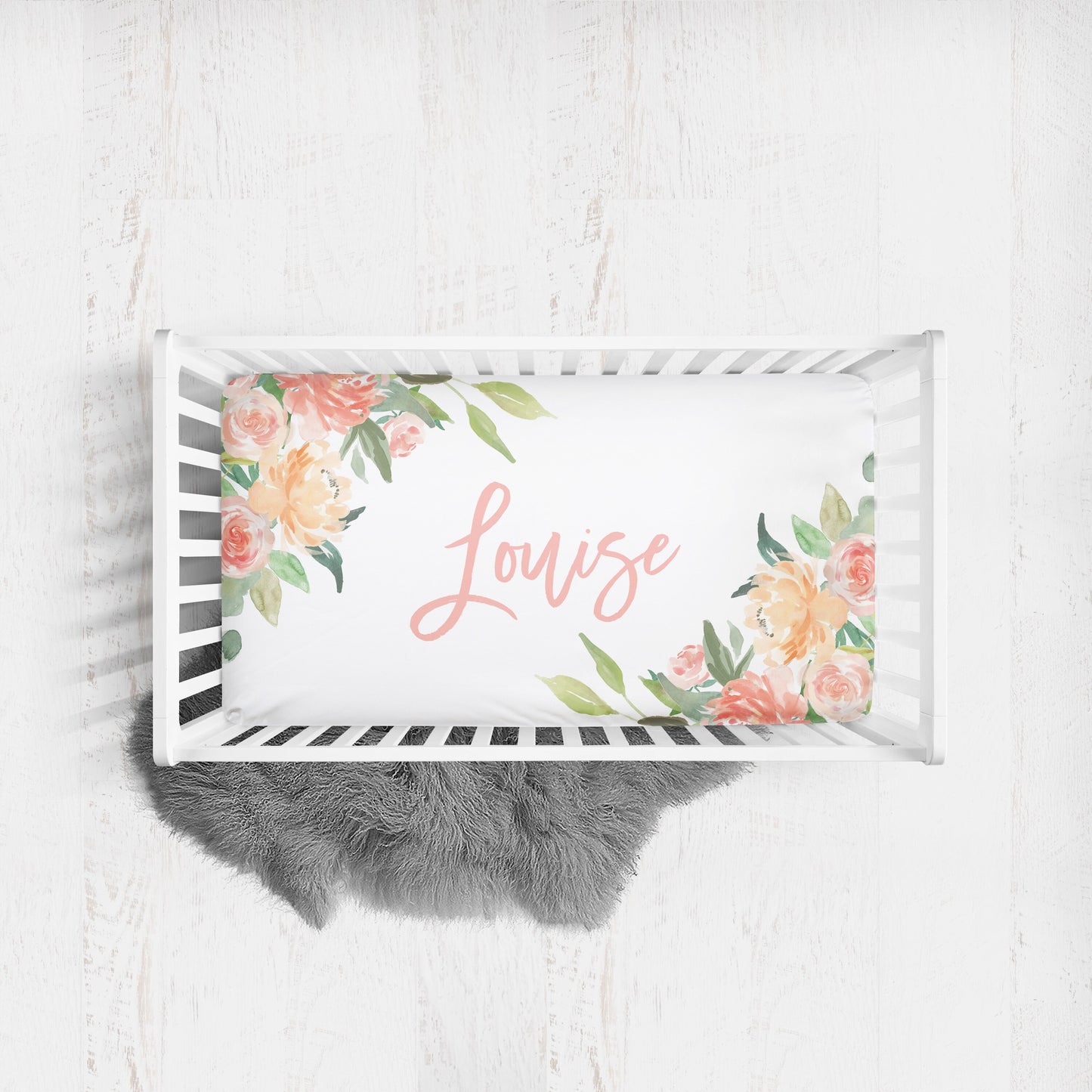 Sunny Coral Personalized Crib Sheet for Girl