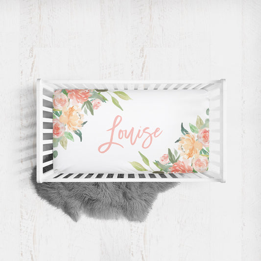 Sunny Coral Personalized Crib Sheet for Girl
