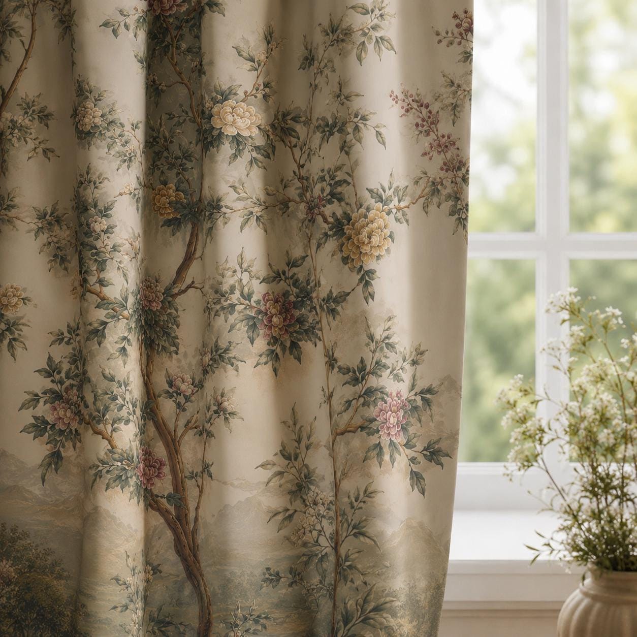 Vintage Floral, Chinoiserie Blackout Curtains