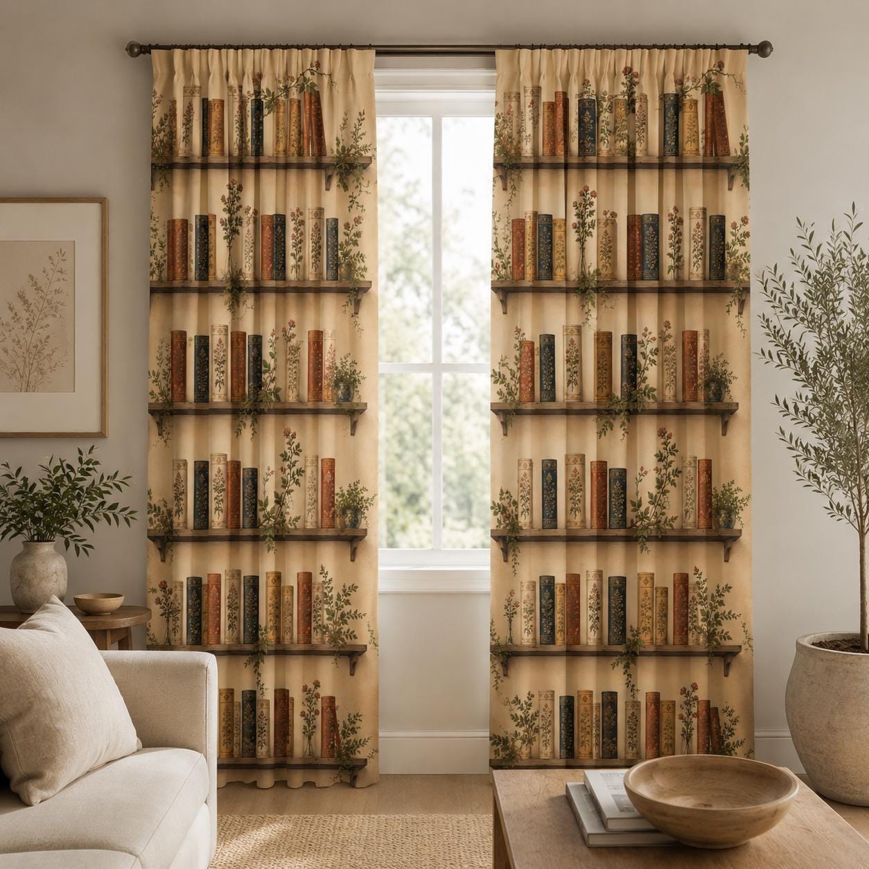 Vintage Bookshelf Blackout Curtains
