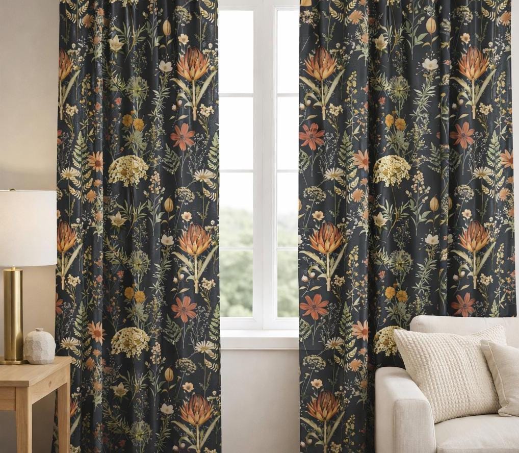 Moody Wildflower Botanical Blackout Curtains